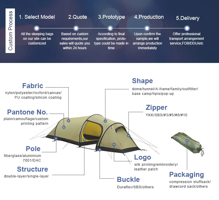 Best Seller Outdoor Waterproof Aluminum Frame Flame Retardant 2 Person Double Wall Classic Tunnel Tent Camping Gear