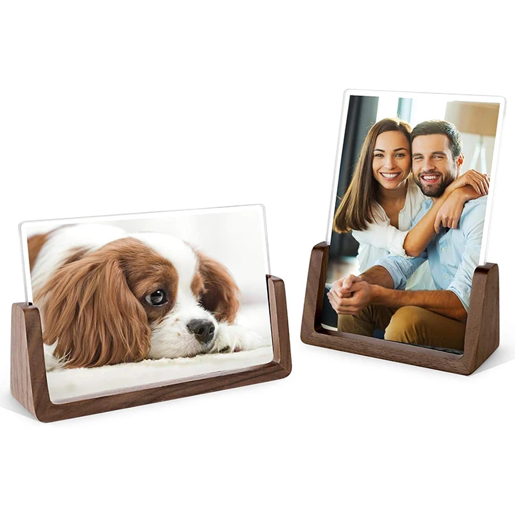 Horizontal Vertical 4*6 Picture Frame Rustic Wooden Photo Frames with Walnut Wood Base and High Definition Acrylic Covers
