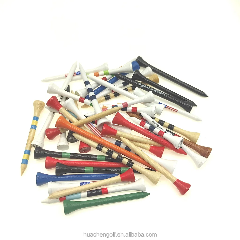 Wooden Bamboo Golf tees 360 Colored Stripes printing