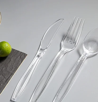 Wholesale Custom Size PP PS PLA Plastic Black White Clear Disposable Forks Spoons Knives Cutlery Set