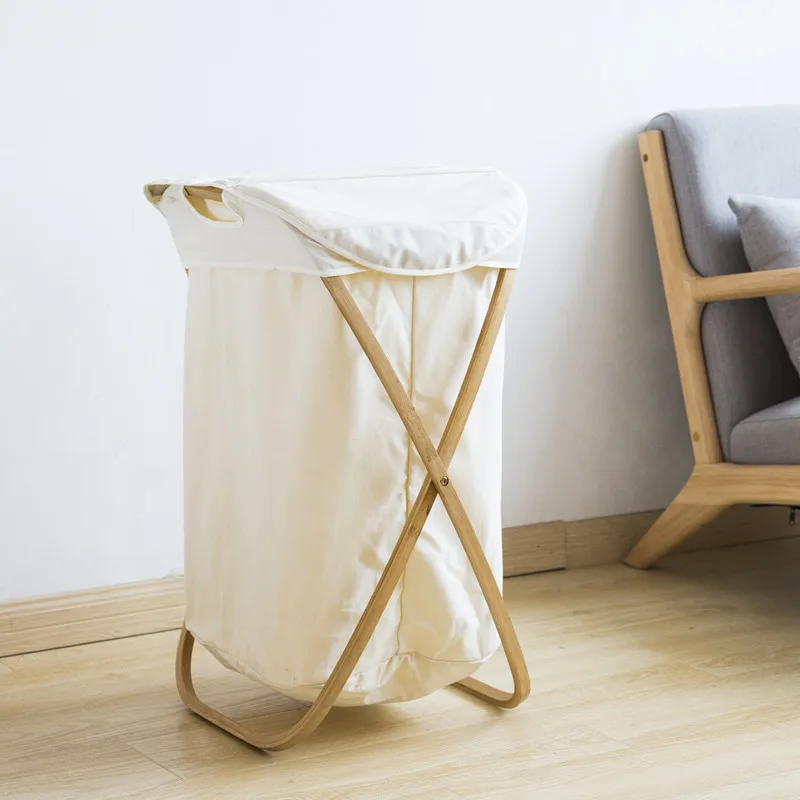X-frame Dirty Clothes Bathroom Collapsible Home Bamboo Hamper Foldable Storage Laundry Basket