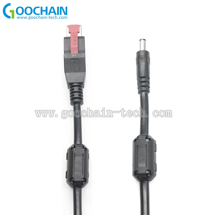 Hot Selling 24V powered USB Cable With Ferrite Core To DC 5.5*2.5 Connector Printer Cable for Printer POS Scanner