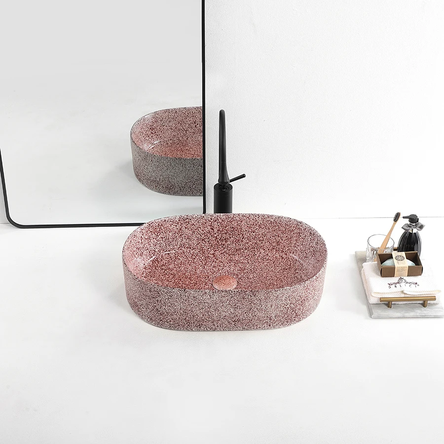 decoration style art wash basin table top art basin luxury oval shape ceramic bathroom sink