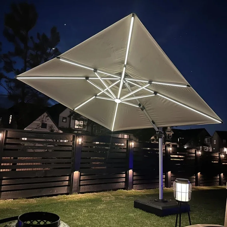 Uplion Aluminum Garden Cantilever Umbrella Solar Lights Outdoor LED Sunshade Parasol Big Square Patio Roma Umbrella