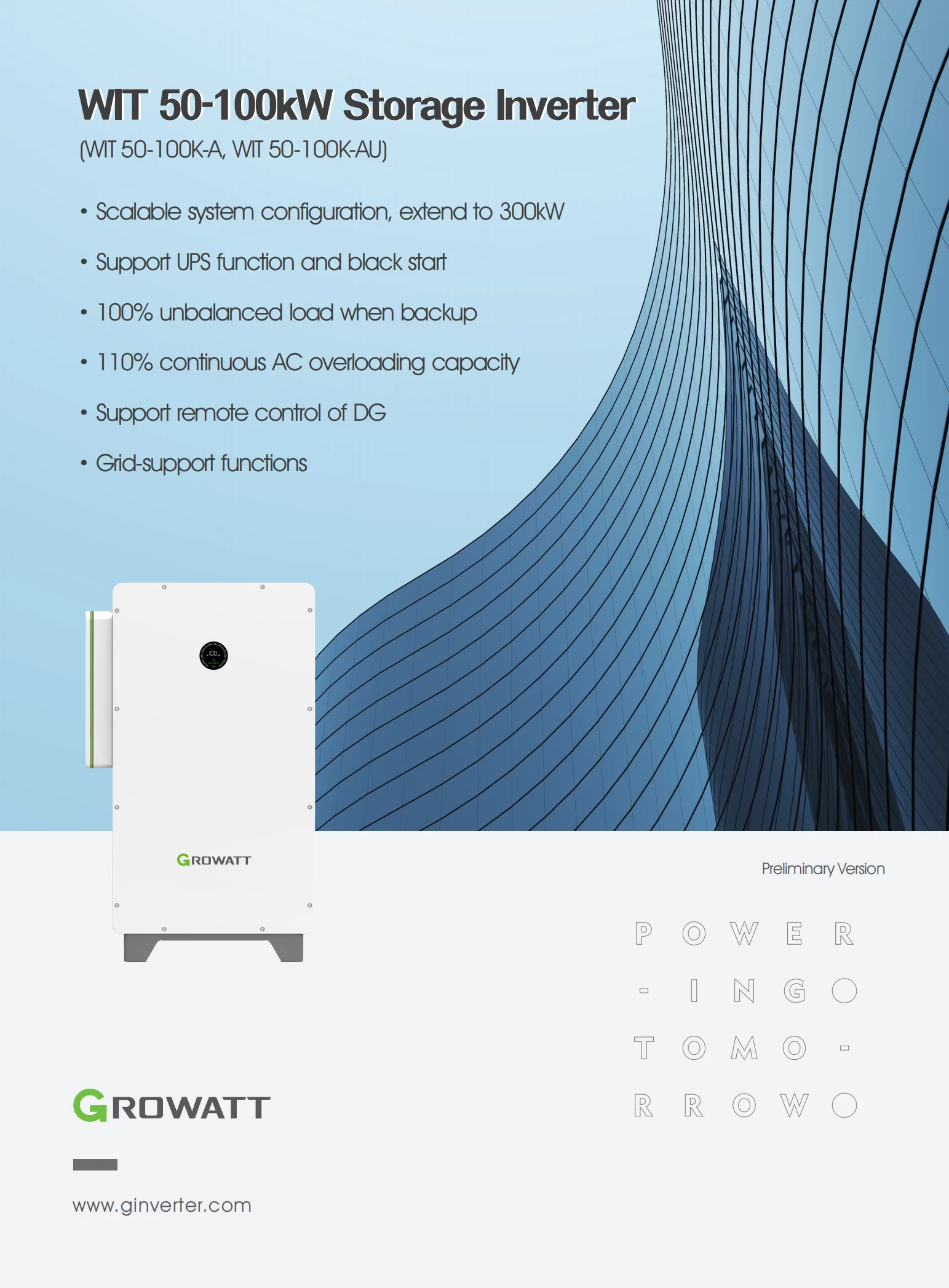 Growatt WIT 50kw 100kw 3 phase Hybrid Inverter Solar Inverter With Mppt Controller Battery All In One Ups System Industry