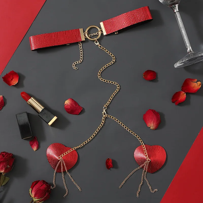 Sexy Chest Stickers Love Leather Chest Chain Tassel Nipple Stickers One-piece Nipple Stickers Sexy Breast Chain