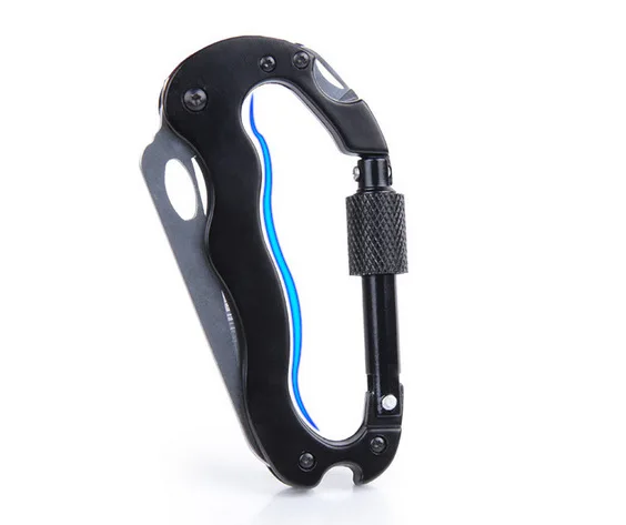 5In 1 Outdoor Multifunctional Carabiner D-shaped Quick Hanging Buckle With Folding Knife Moutain-climbing Tool Gear