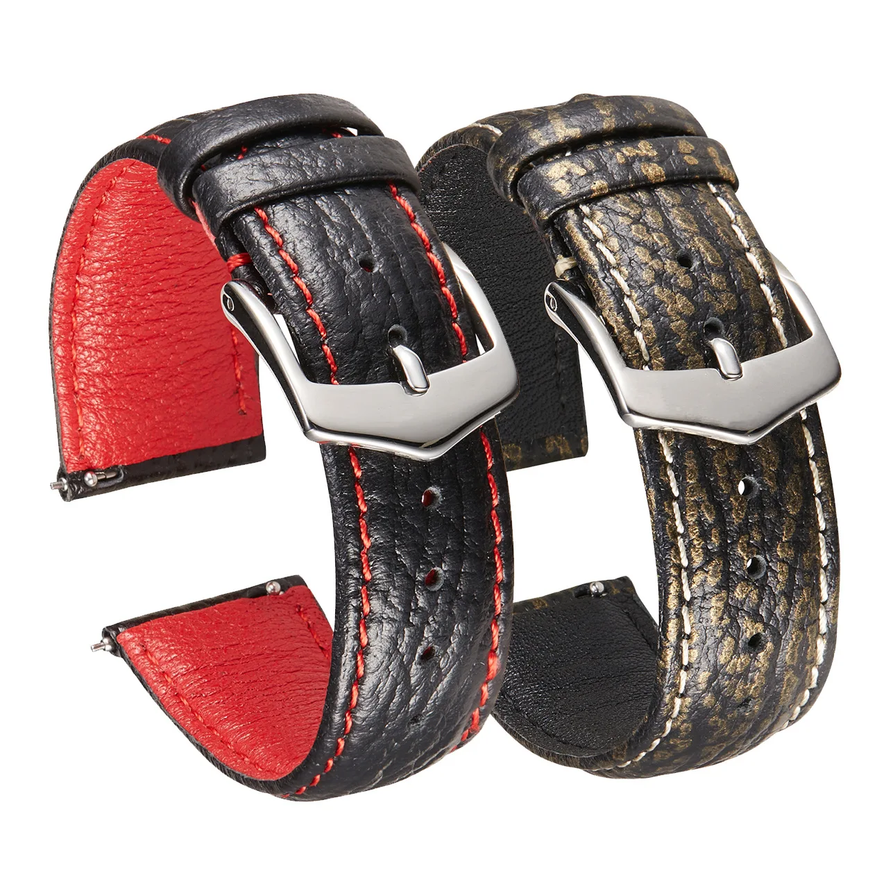18 19mm 21mm Shark Skin Cow Genuine Leather Watch Strap Personality Quick Release Watch Bands Soft Strap for Women and Men Watch