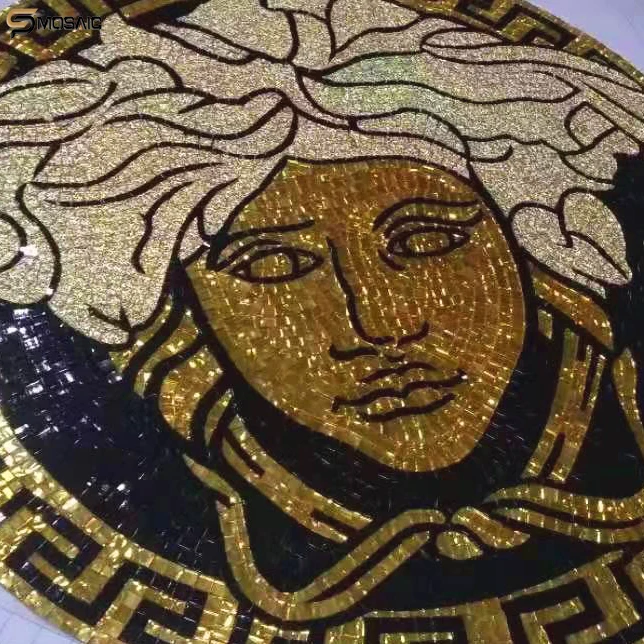 Luxury wall decor hand cutting art mosaic italian circular design pattern high quality gold glossy crystal glass mosaic tiles
