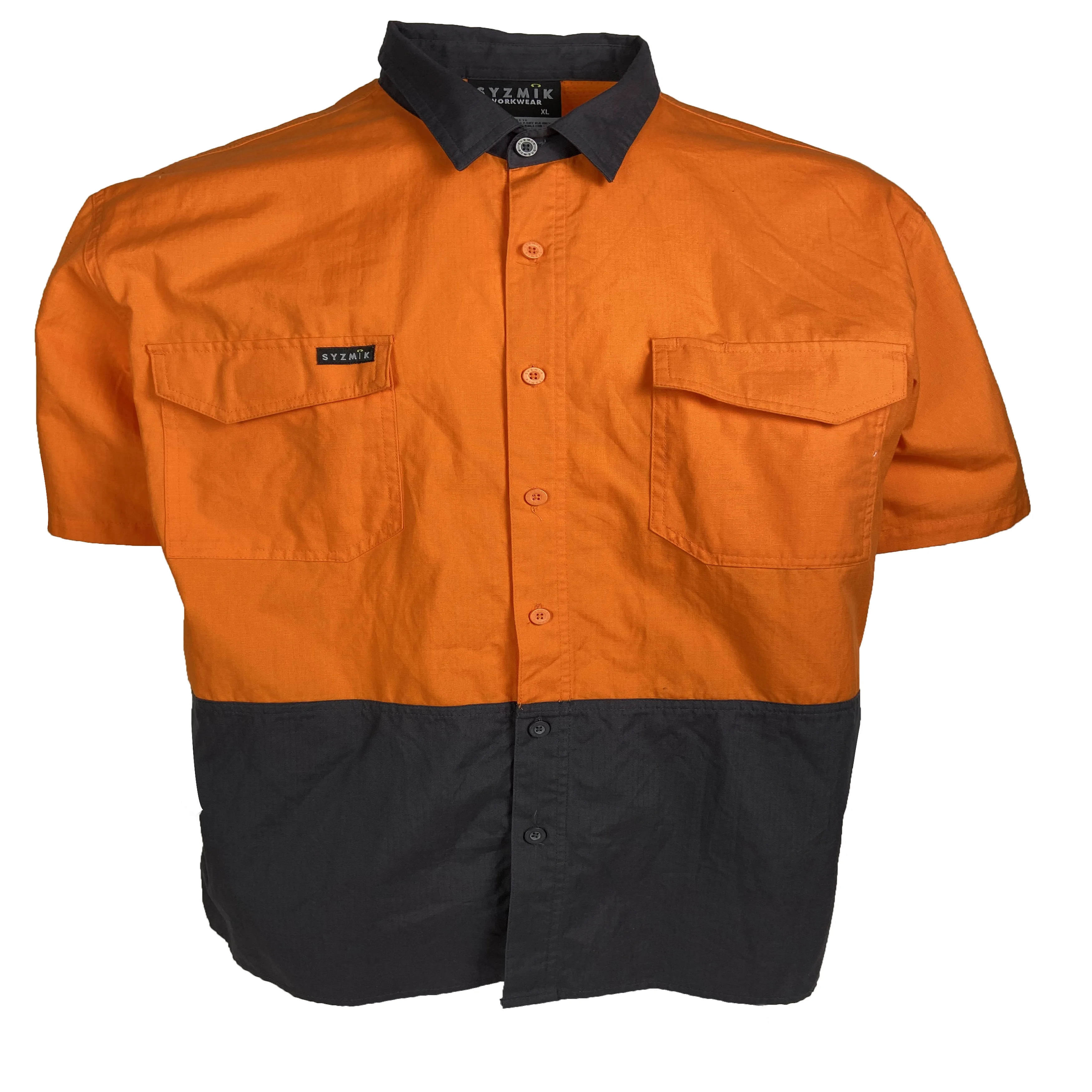 Men`s Workwear WW Two Tone Cotton Ripstop Flame Retardant FR Short Sleeve Work Shirt
