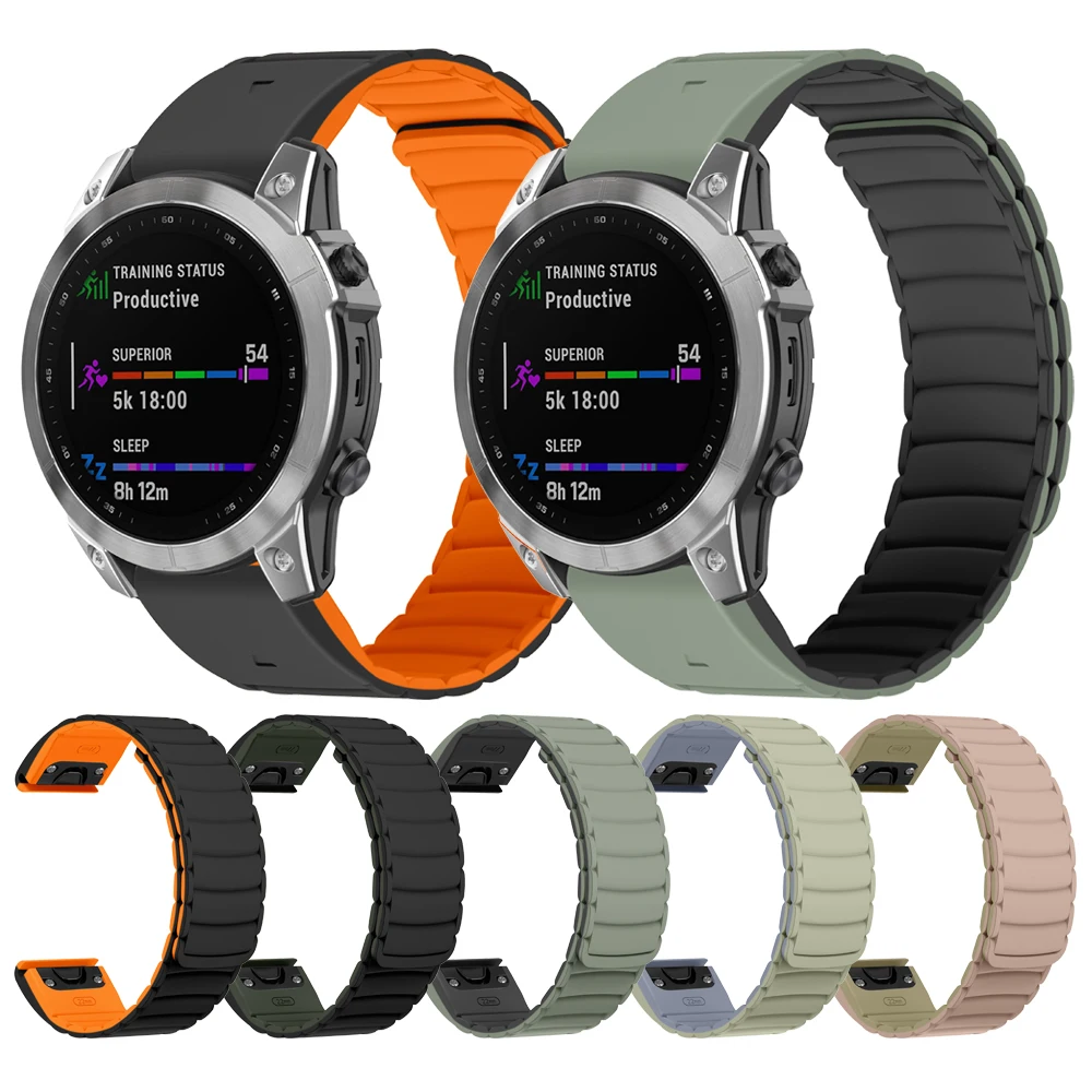 Eraysun Silicone Magnetic Watch Bands 22mm 26mm Quick Release For Garmin Sport Adjustable Breathable Waterproof Watch Strap