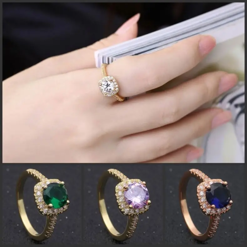 Wholesale Women 1 Carat Red Diamond Price Rings Wedding Engagement Gold Rose 5-12# Ring