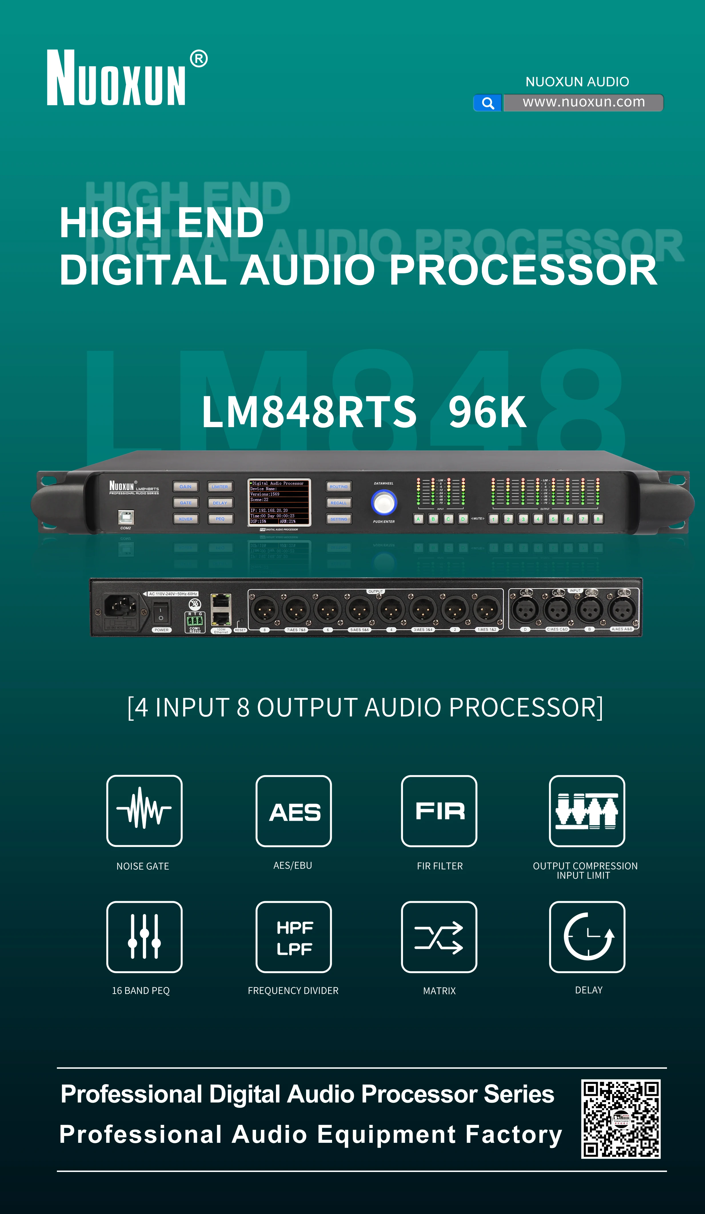 96K Dsp Digital Sound Audio Processor 4-in 8-out Audio Speaker Management