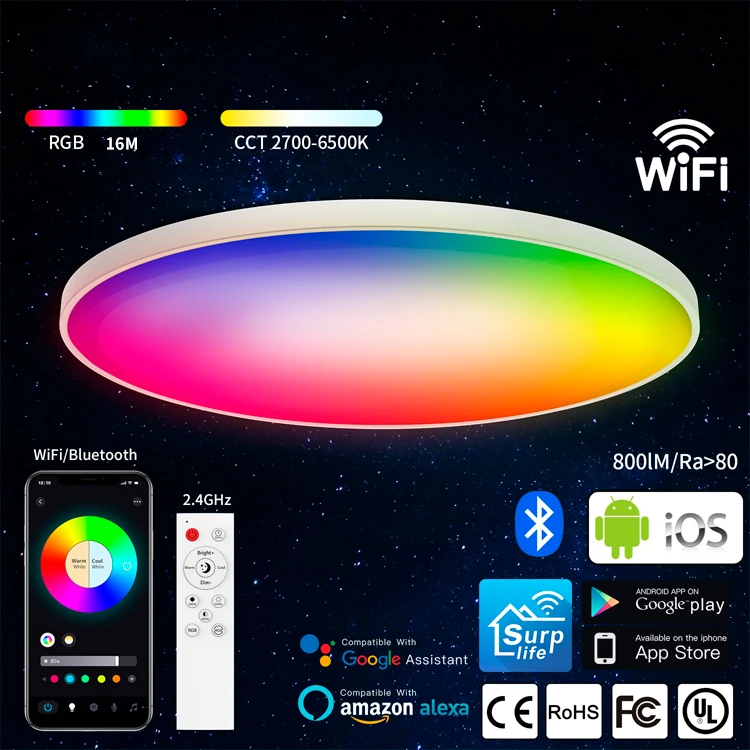ERP Wireless WIFI Bluetooth 2.4G Remote Control APP Smart Illumination modern ceilings design 48W LED Ceiling Light