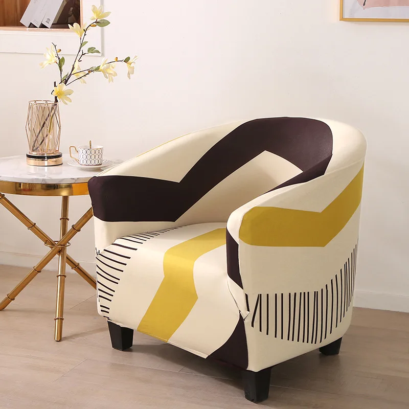 U Shape Club Chair Slipcover Stretch Armchair Covers Printed Tub Sofa Cover Spandex Couch for Bar Counter Living Room