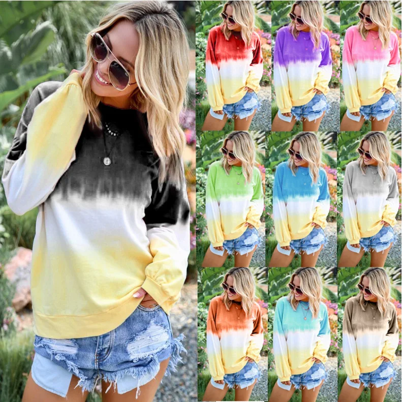 FanLi Wholesale Colorblock Pullover Long Sleeve Crewneck Womens Sweatshirt