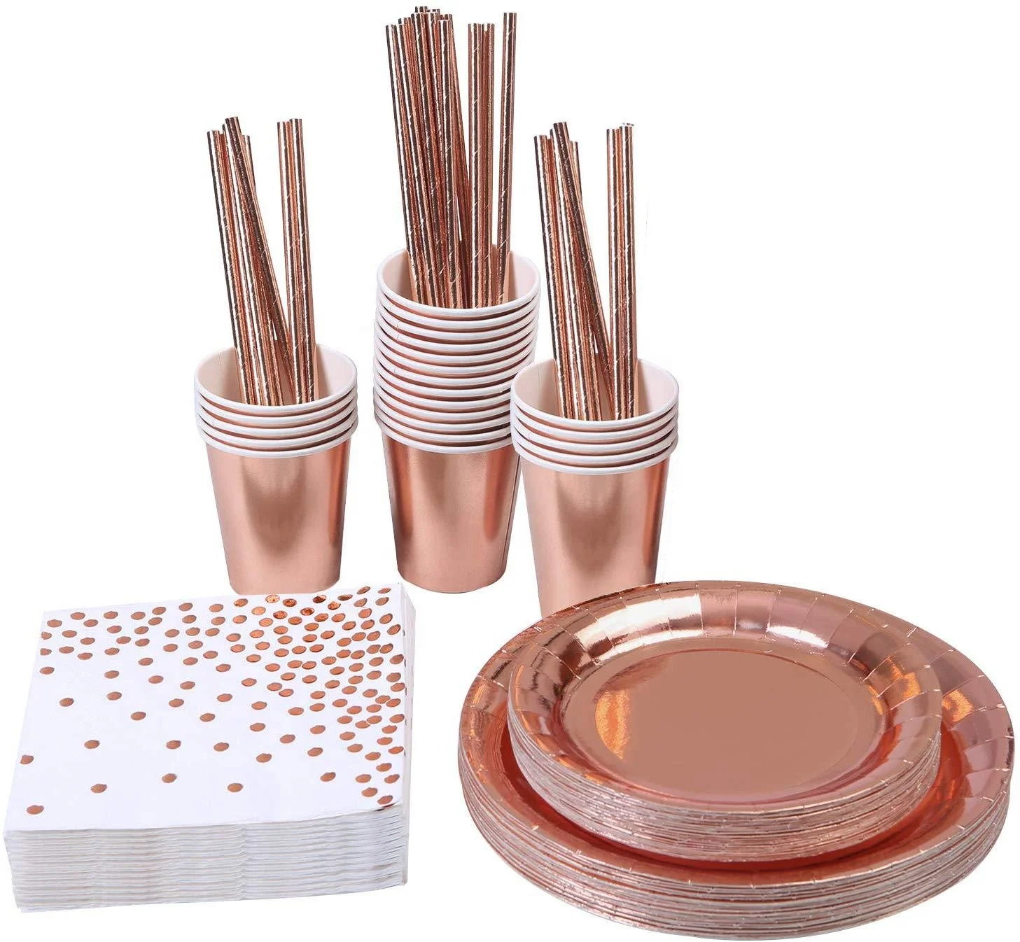 2020 Kids Party Supplies Guangzhou Tableware Disposable Disposable Tableware Set Set Rose Golden