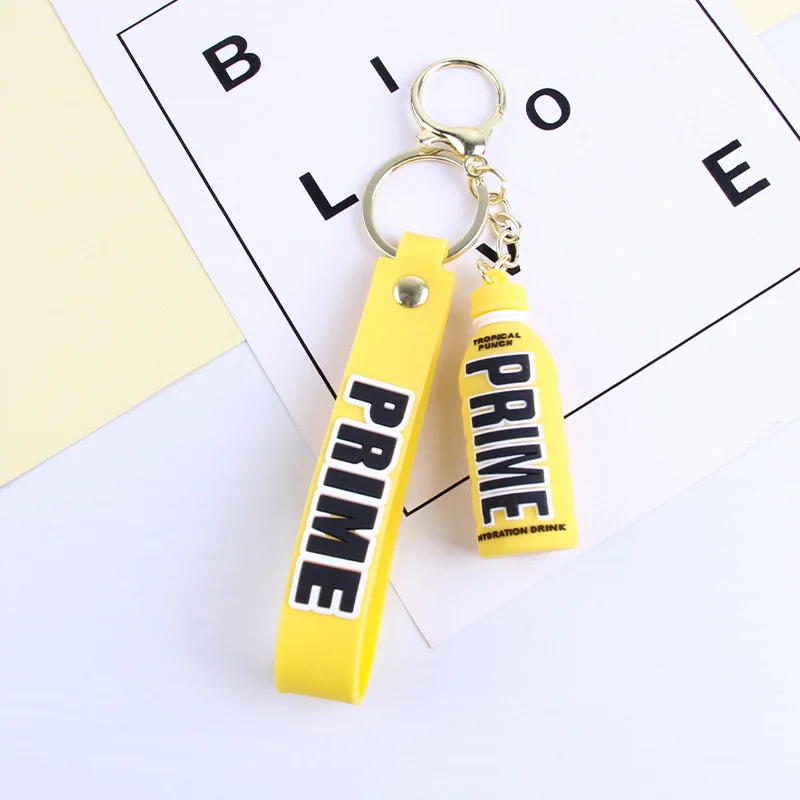 Fashion Prime Drink 3D Rubber Keychain Cute Bottle Key Chains For Men Women Ornament Car Bag Pendant Keyring Accessories Gift