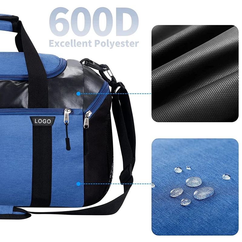 High Quality Waterproof Unisex Sneakers Travel Gym Duffle Bag 2 Bottle Holders Printed Metallic Sports Training Bag Zippered