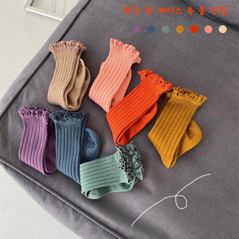 Kids Ruffle Cuff Flower Cute Design Girls Child Socks & Hosiery Old Colorful Fashion Designer Cotton Socks