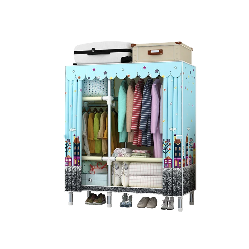 Italian Baby Good Quality Jumbo Size Wardrobes Foldable Fully Assembled Cloth Fabric Covered Metal Shelves Wardrobes For Clothes