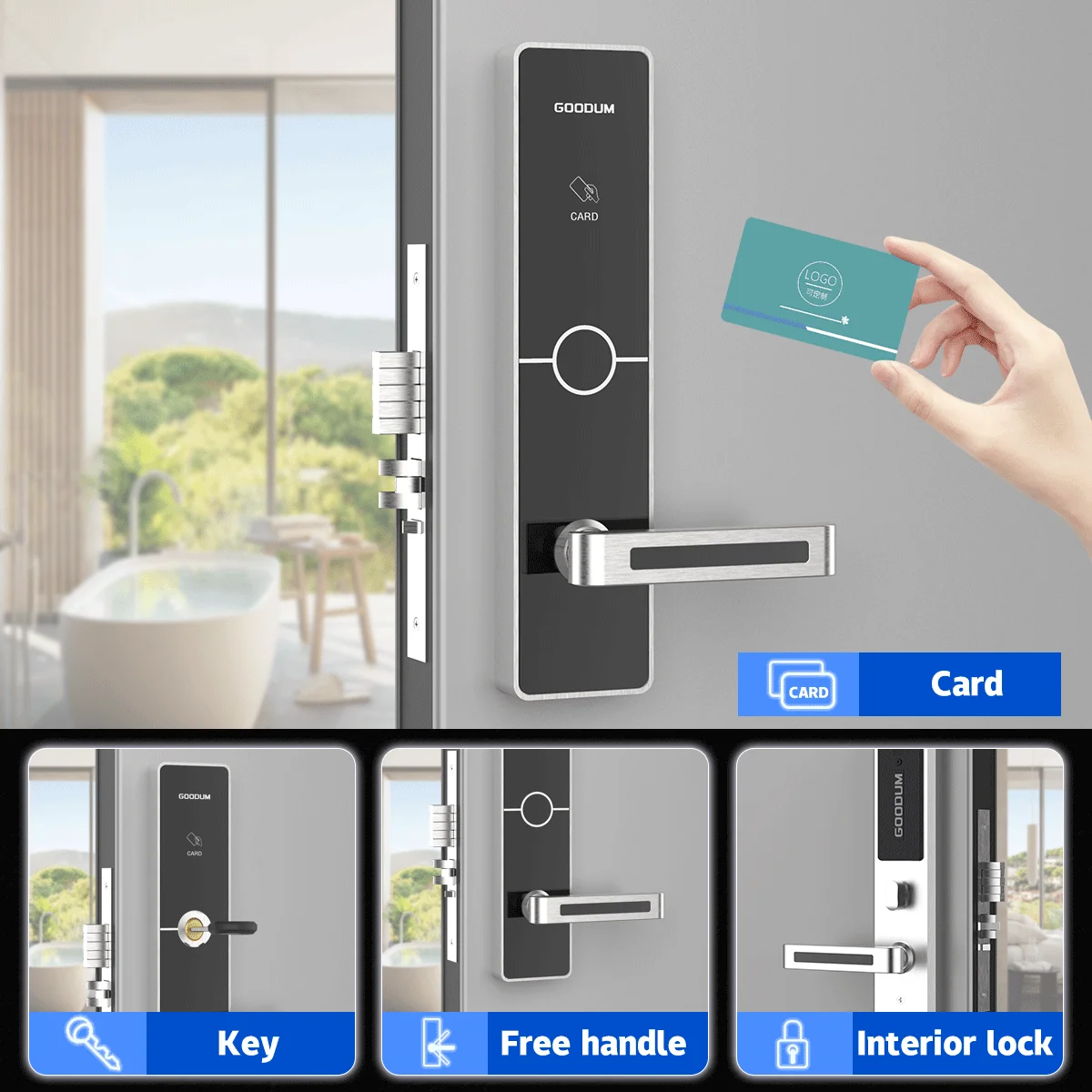 Goodum Wholesale Commercial RFID Door Lock for Wood Doors Hotel Key Card System with Custom Card Reader and Door Lock