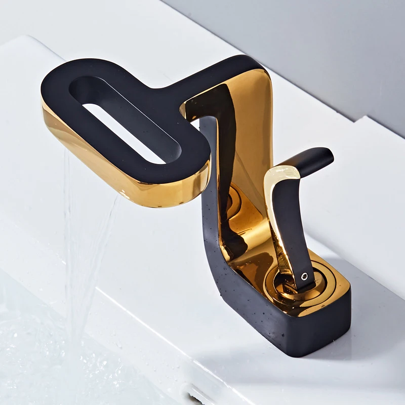 New design cold basin faucet waterfall white single handle Mixer Tap gold tabletop wash basin bathroom sink hotel basin tap