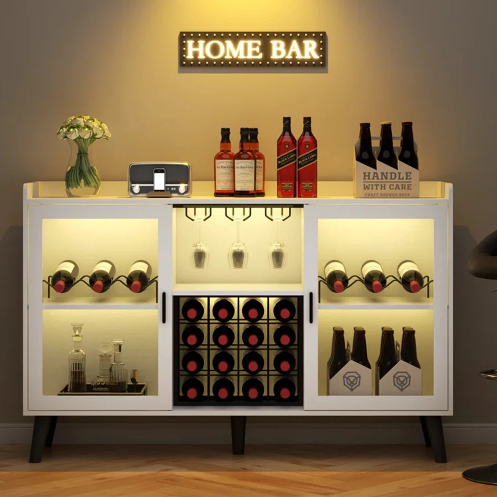 Factory Customized Wine Cabinet with Led Light Home Coffee Cabinet with Wine and Glass Rack