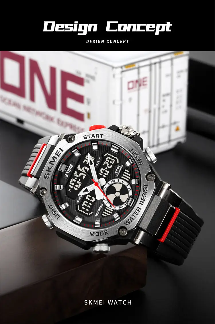 Skmei 2223 custom face  gents quartz watch stylish Silicone band double display Chronograph character business wrist watch