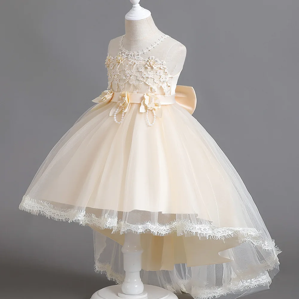 Flower Girls Party Dresses for New Year Baby Girls Sleeveless Pearl Princess Wedding Dress Children Clothes Vestidos 2-10Y