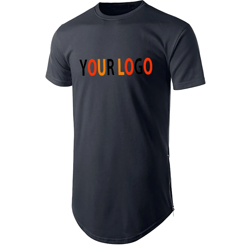 bulk wholesale high quality printing plain cotton longline tshirt ,custom round bottom t shirt with zipper