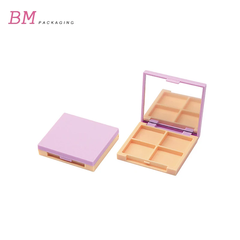 cheap empty 4 pan thin plastic makeup eyeshadow palette mini case with mirror
