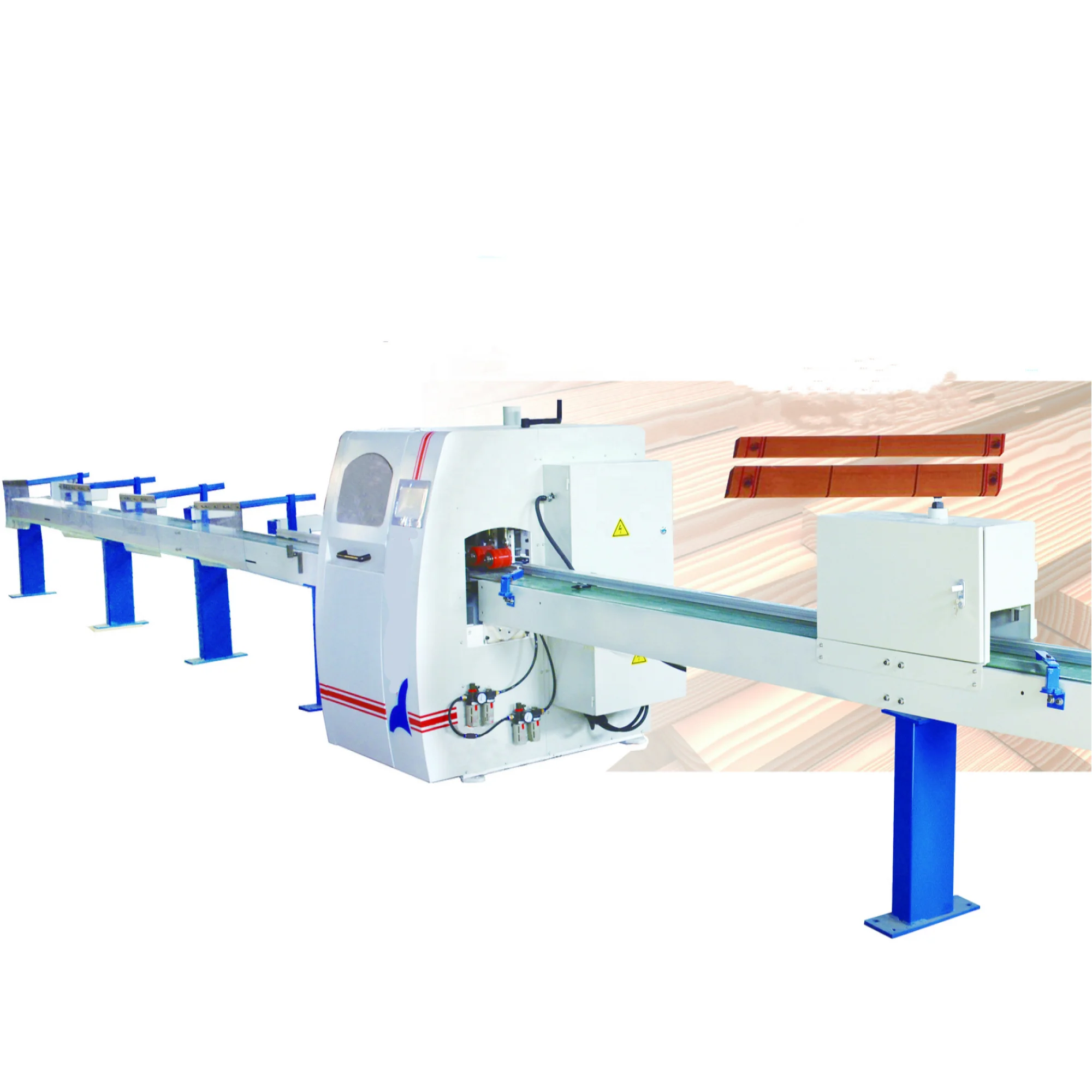 Timber Saving High Speed Solid Wood Optimizing Cross Cutting Saw with Conveyor