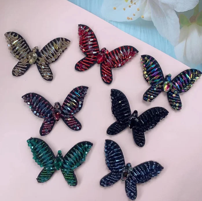 Factory hot sale handmade beaded crystal butterfly animal clothing patch sticker