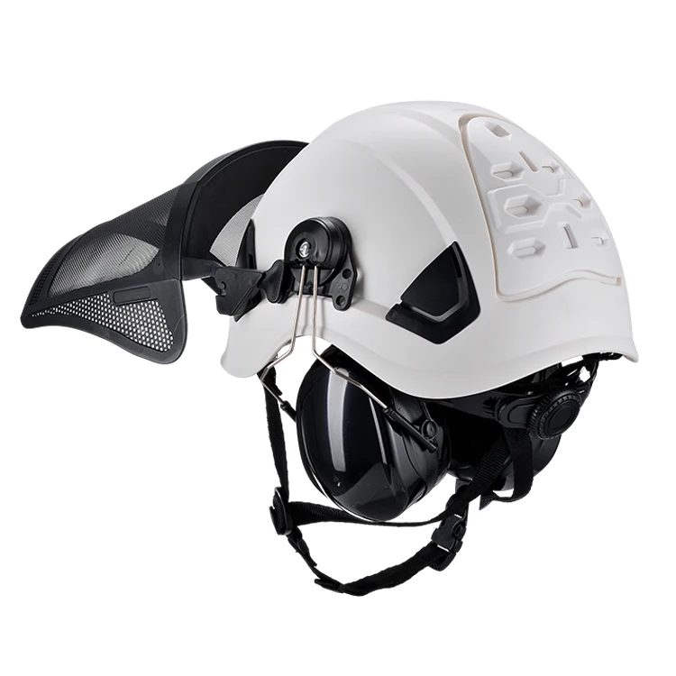 Mountaineering Rescue Sports Rock Climbing Safety Helmet Set with Face Shield and Earmuff