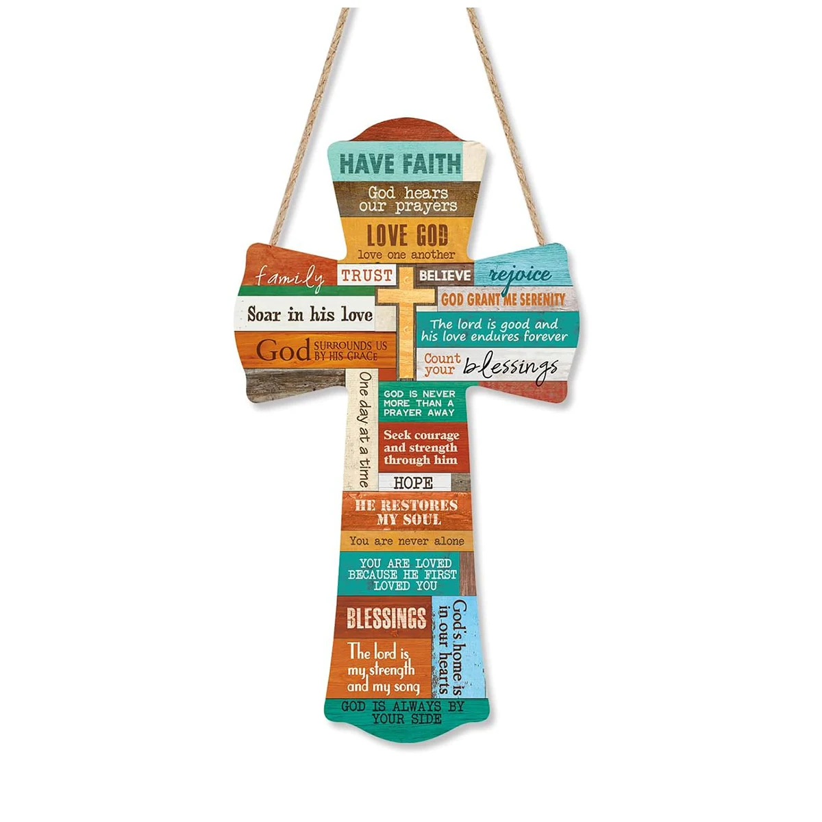 Cross Wood Hanging Wall Sign Plaque Christian Bible Verse Colorful Inspirational Scripture Quote Art Front Door Farmhouse Home