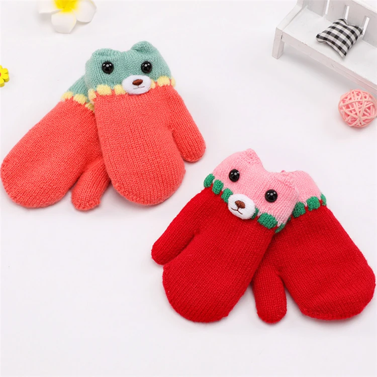 Winter Fashion Kids Gloves Cashmere Thicken Warm Knitted Gloves For Baby