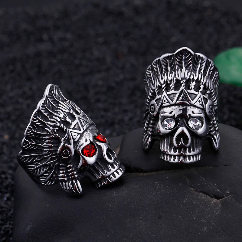 KALEN 316L Stainless Steel Hip Hop Punk Rings Skull Ring For Men