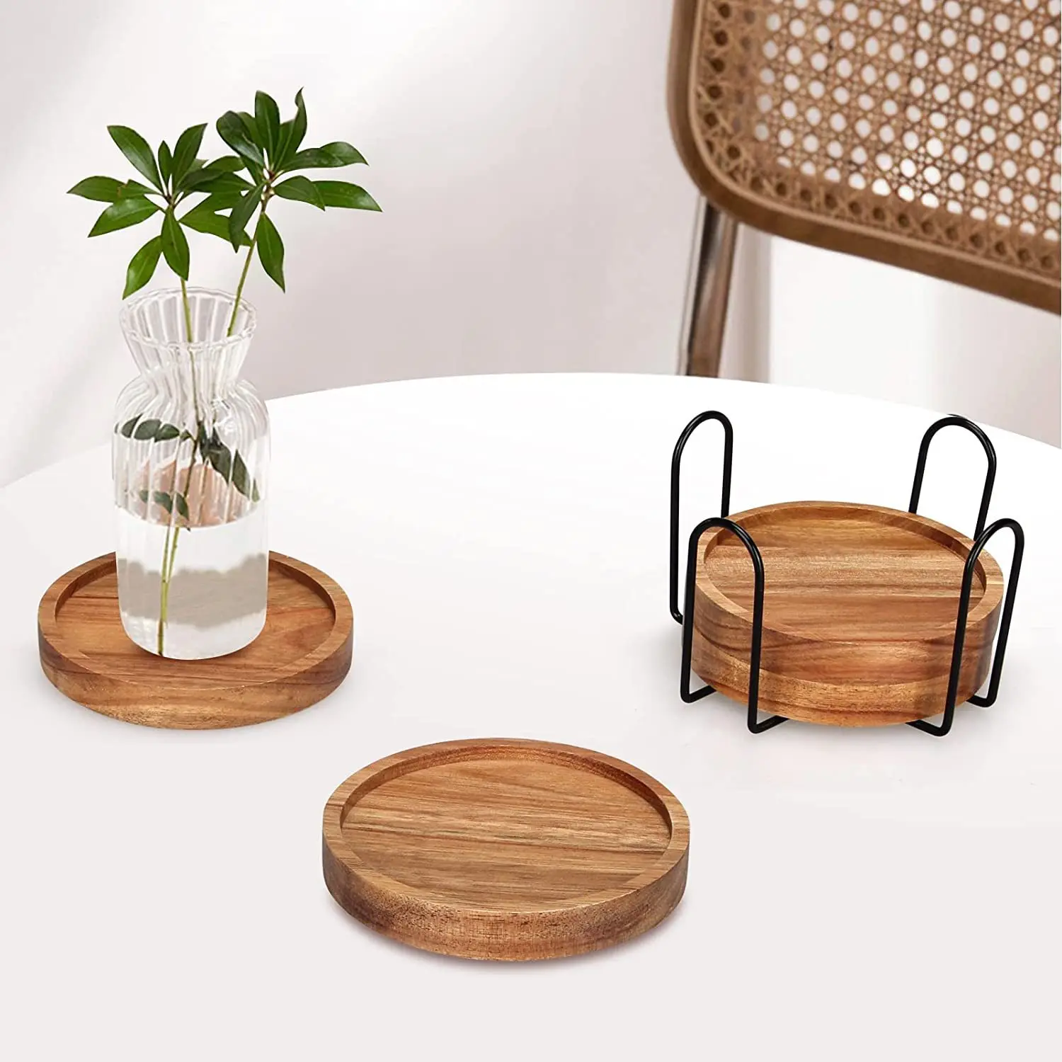 Acacia Mangium Wooden Round Coaster for Hot Drink Coffee Non Slip Cup Mat Tea Cup Holder for Home Deco
