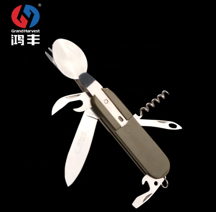 9 in 1 Multi Functional Tool Camping Picnic Cutlery Folding Spoon Fork Knife Set
