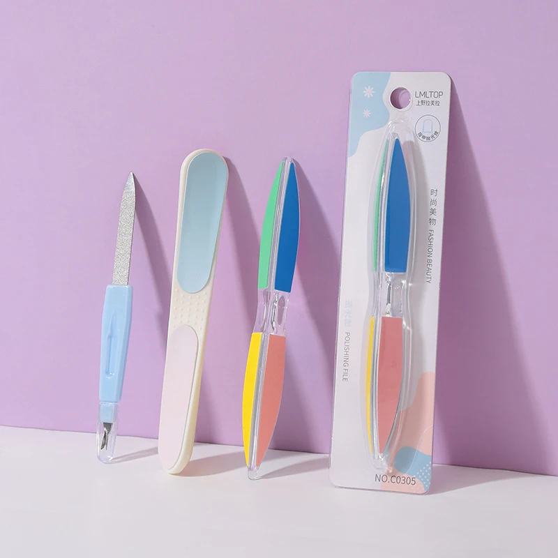 Wholesale Many Style Plastic Nail File And Buffer Custom Logo Salon Nail Care Dead Skin Remover Fork Portable Manicure Pedicure