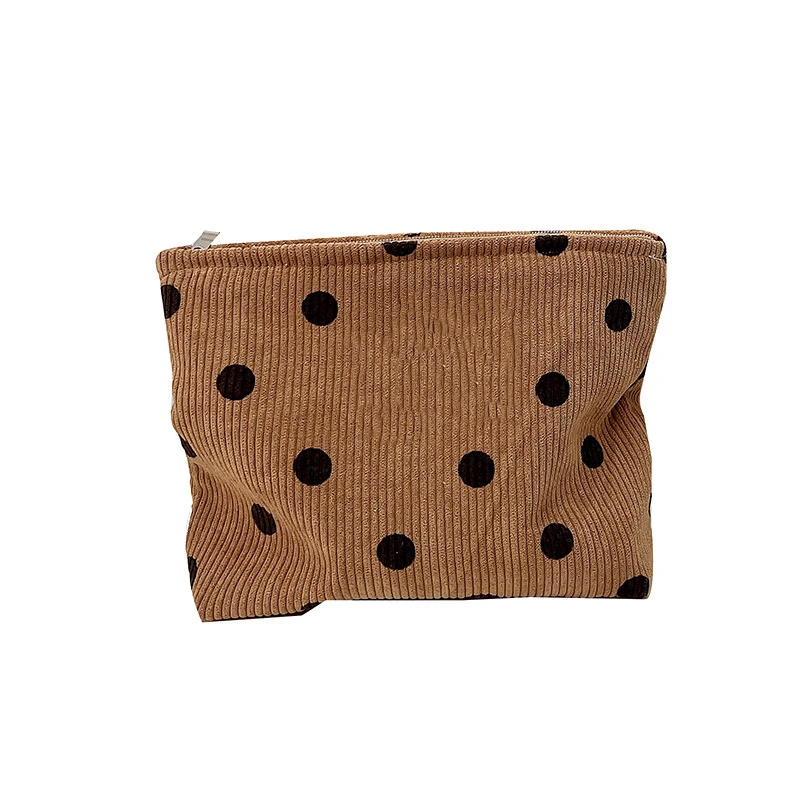 Autumn and Winter Vintage Corduroy Smiling Face Makeup Bag Lipstick Zero Money Bag Large Capacity Portable Storage Bag