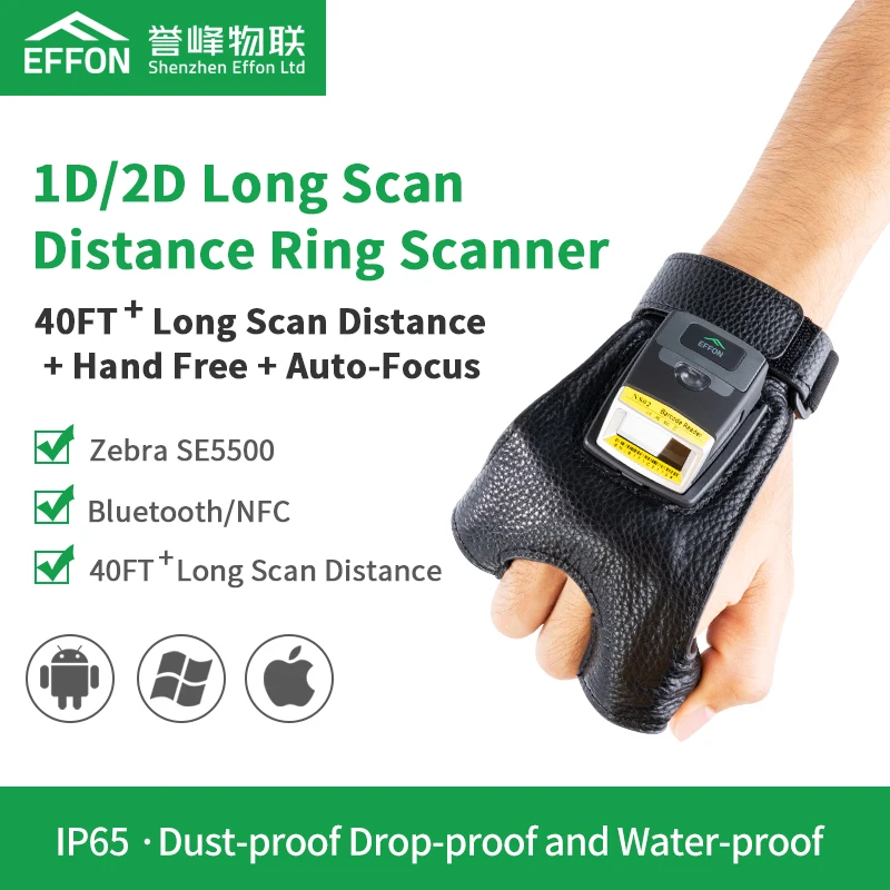 Wireless Blue Tooth Laser wearable hand Wrist Mounted Barcode scanner with finger trigger glove