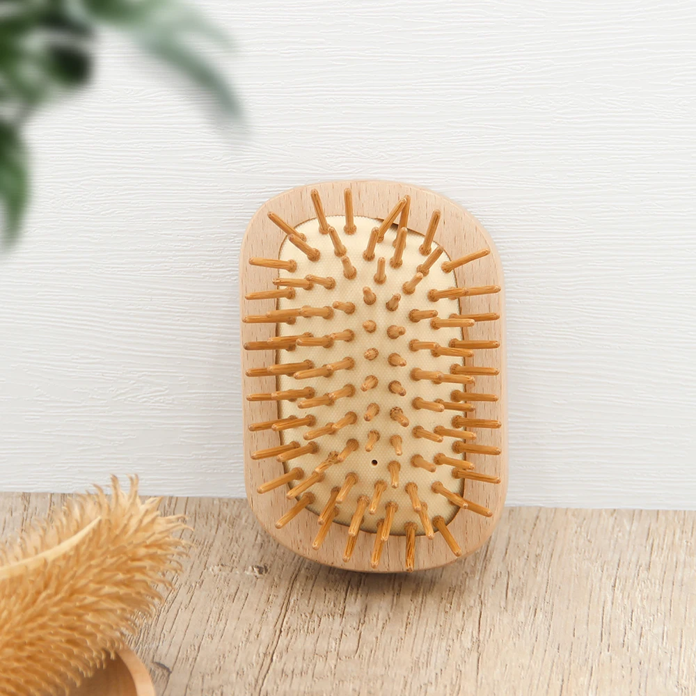 Hot Sale Portable Round Shape Bamboo Wood Hair Brush Natural Bamboo-teeth Hair Detangling Brush for Women Men Children
