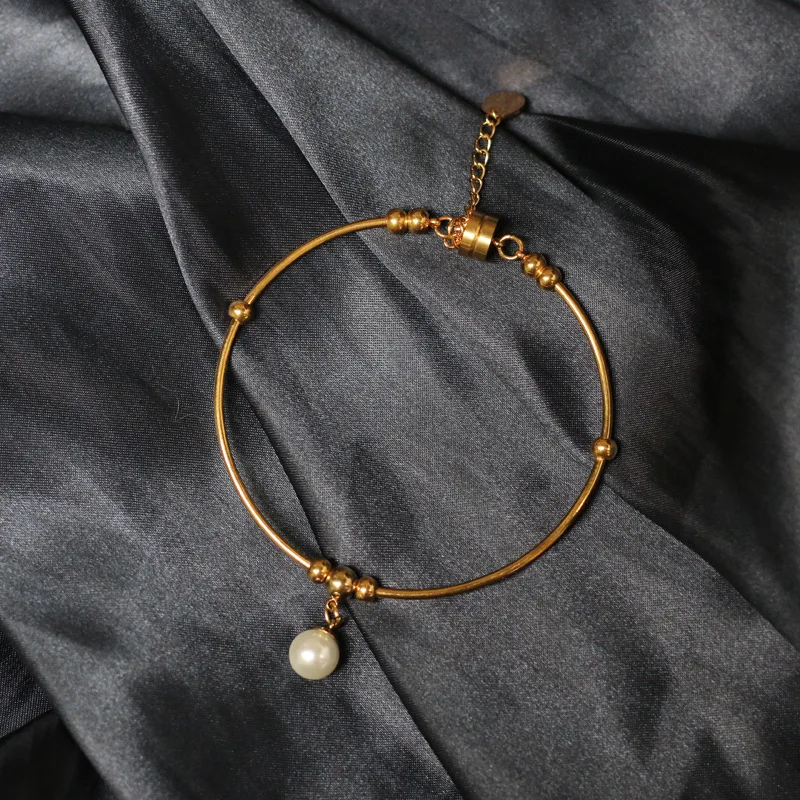 New Arrival Fashion Stainless Steel 18k Gold Plated Bracelets Pearl Bangles Charm Bracelet For Women