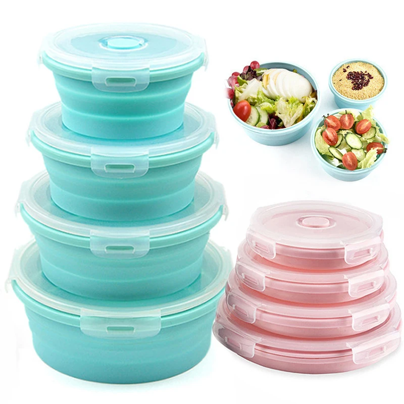 BPA FREE 4PCS Different Sizes Stackable Reusable Silicone Food Container Set