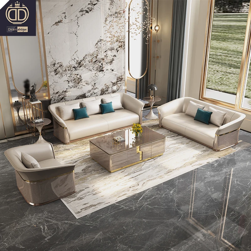 best price latest design white modern living room sofa couch veneer wood genuine leather Italian couches