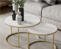 2022 new arrival wholesale cheap modern design minimalist small apartment round set marble rock slab coffee table tea table