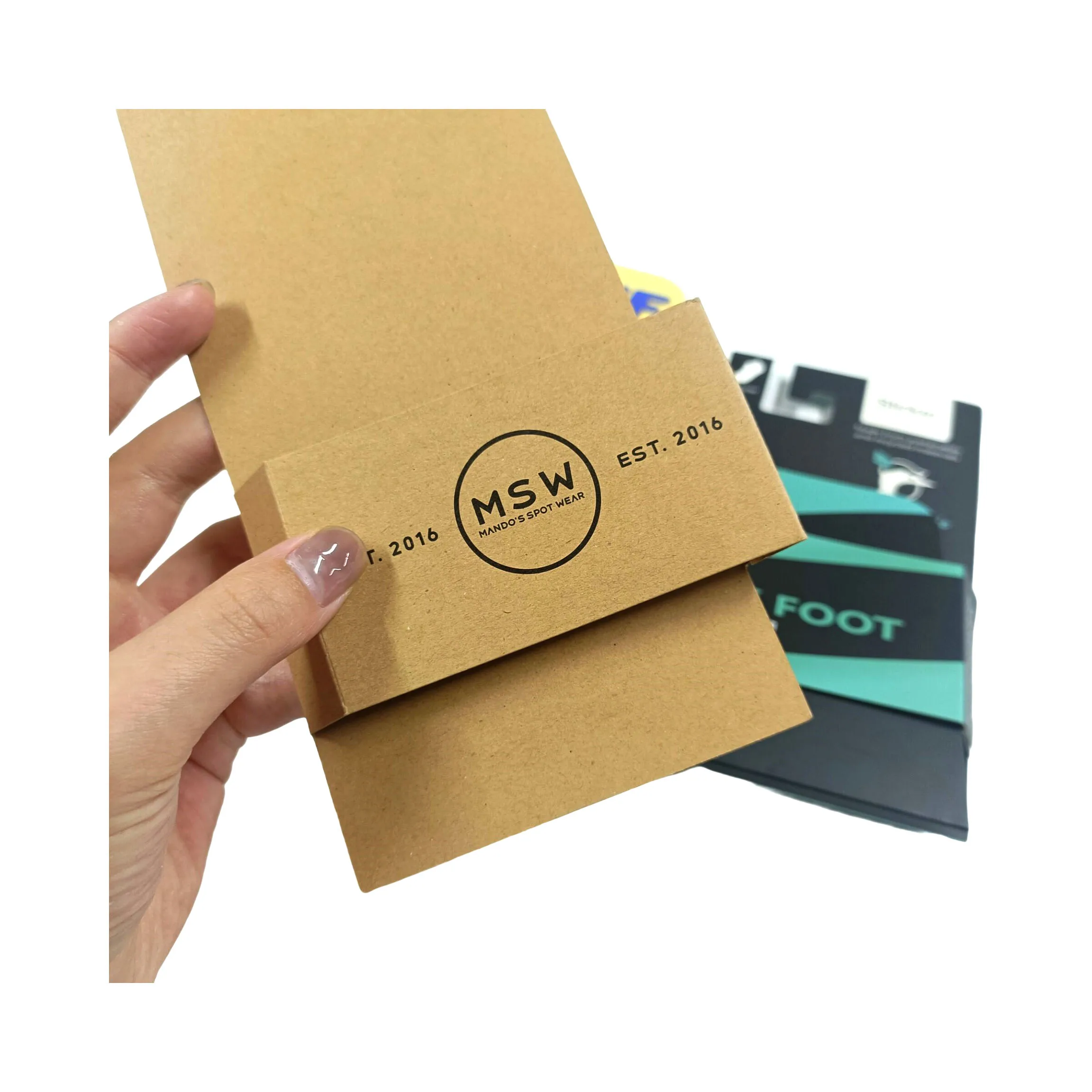Eco-friendly cheap price retail packaging hang tag folding card band sock packaging