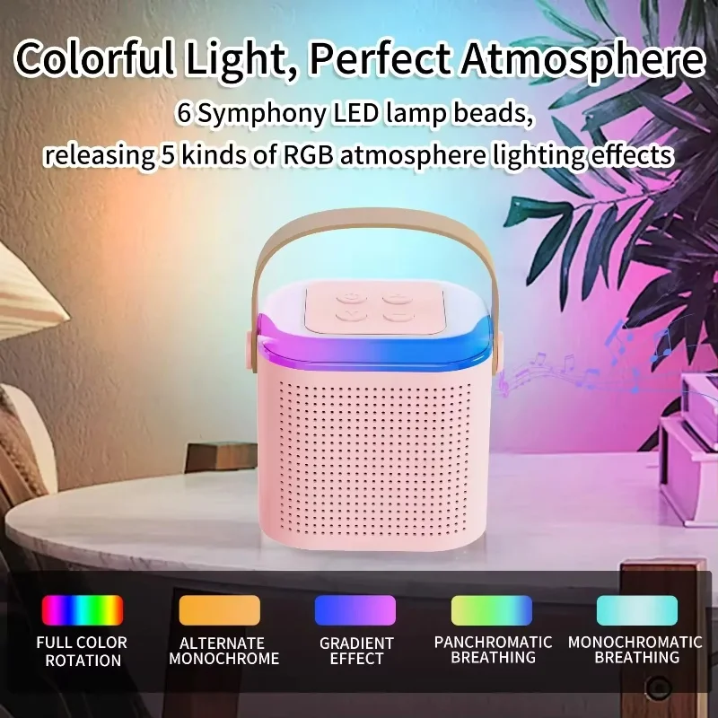 Portable Mini Rgb Blue Tooth Karaoke Machine Speaker With Wireless Microphones Studio Subwoofer Player